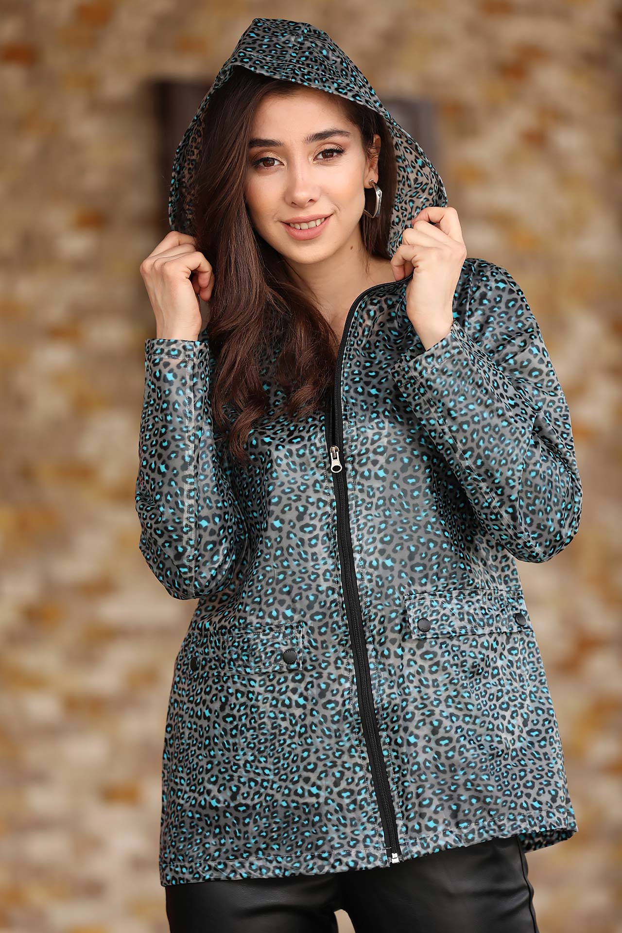 Hooded Patterned Rain Coat