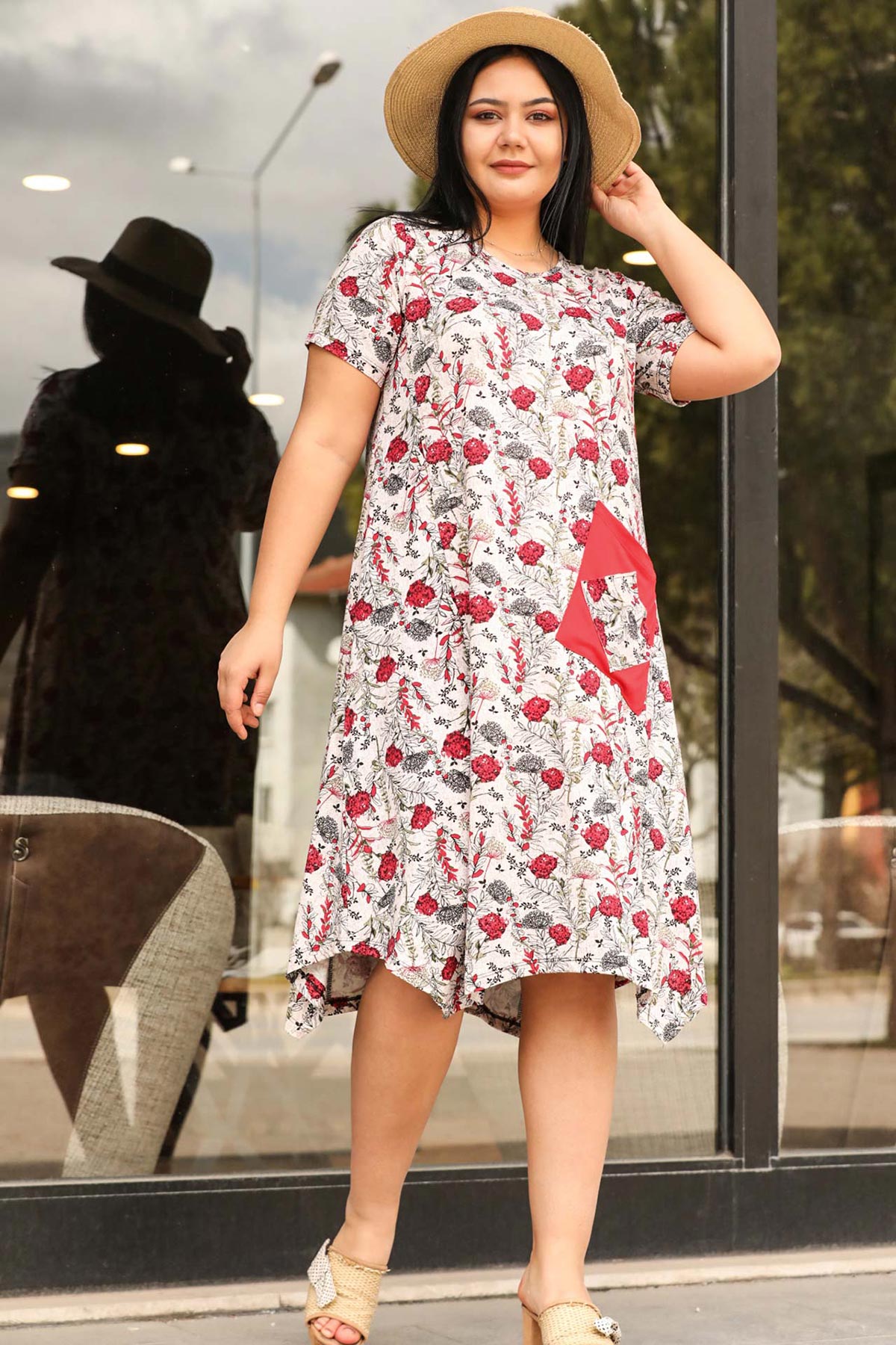 Women's Oversize Floral Pattern Midi Dress