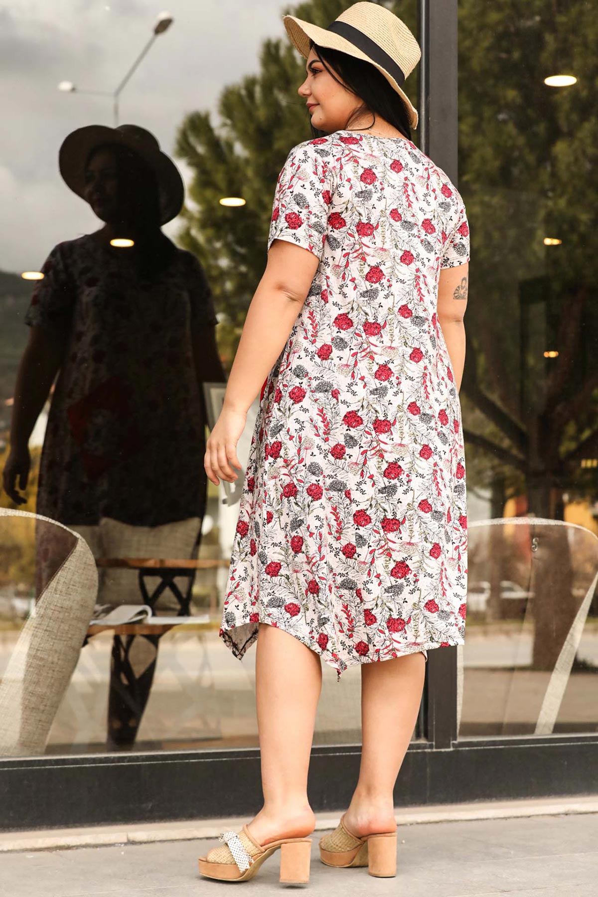 Women's Oversize Floral Pattern Midi Dress