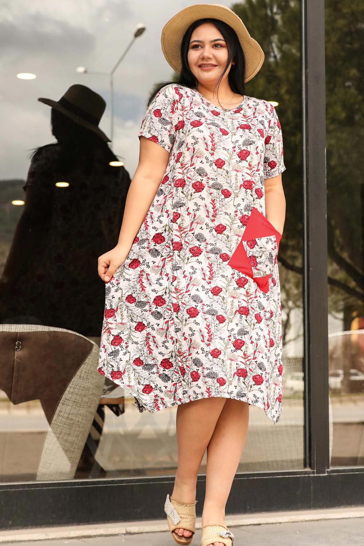 Women's Oversize Floral Pattern Midi Dress