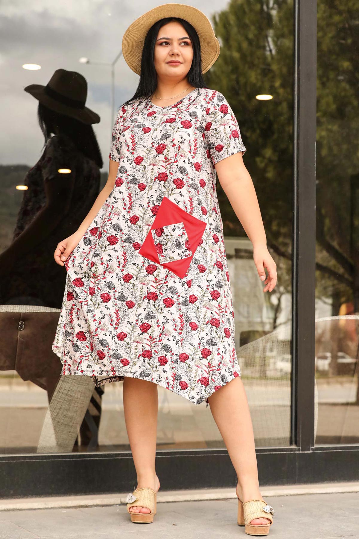 Women's Oversize Floral Pattern Midi Dress