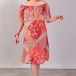 Women's Off Shoulders Patterned Chiffon Dress