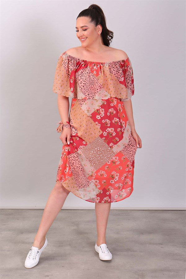 Women's Off Shoulders Patterned Chiffon Dress