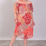 Women's Off Shoulders Patterned Chiffon Dress