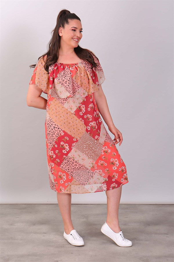 Women's Off Shoulders Patterned Chiffon Dress