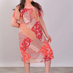 Women's Off Shoulders Patterned Chiffon Dress